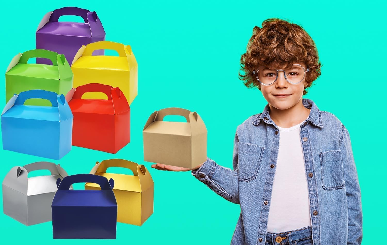 The Dreidel Company Gable Treat Boxes, Party Favor Boxes for Kids Birthday, Candy Boxes Party Favors, Weddings Events, Baby Shower, 6.25" x 3.5" x 3.5" Inch Box (Multi-Color Treat Box) (96-Pack)