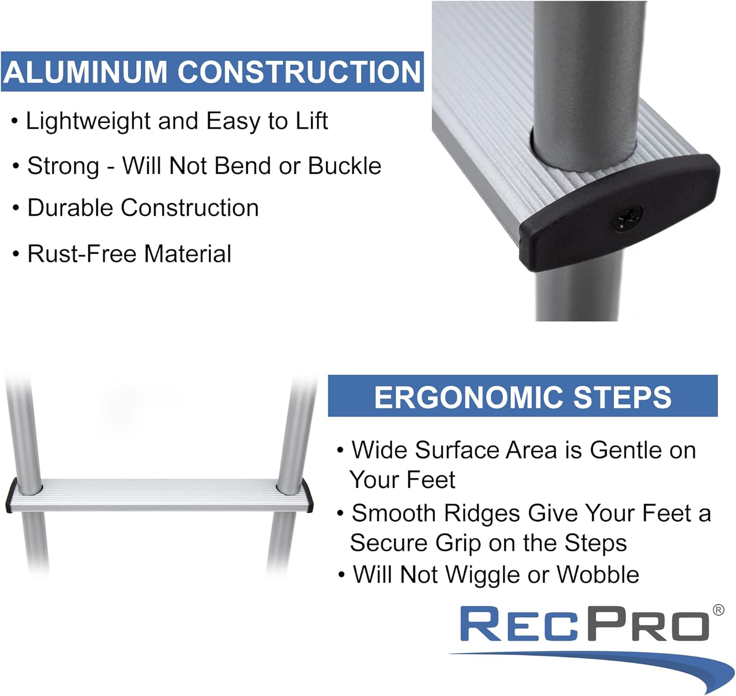 RecPro RV Bunk Ladder 52" | Black or Silver Color Options | Mounting Brackets Included | Aluminum | Made in USA (Silver)