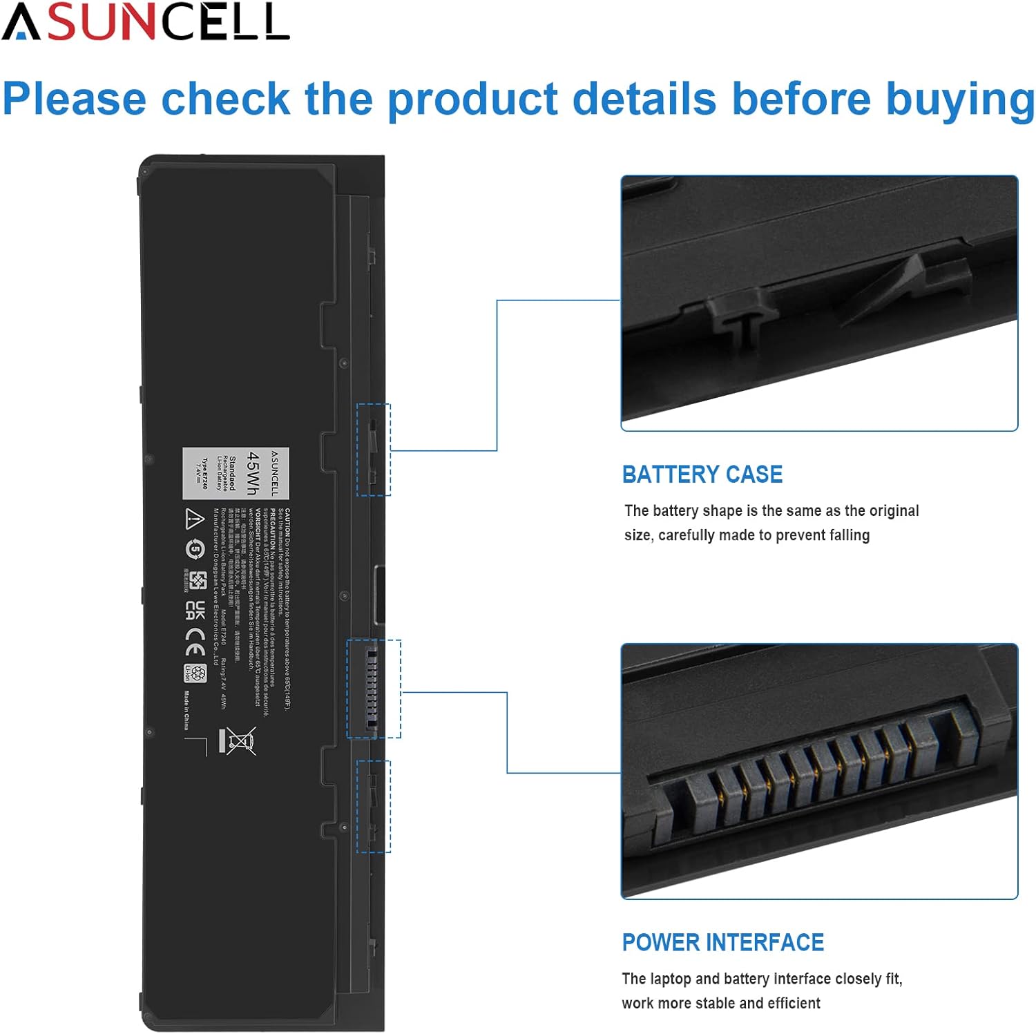 ASUNCELL Laptop Battery Replacement for Dell Latitude 12 7000 Sereis E7240 E7250 Ultrabook, 45Wh 7.4V