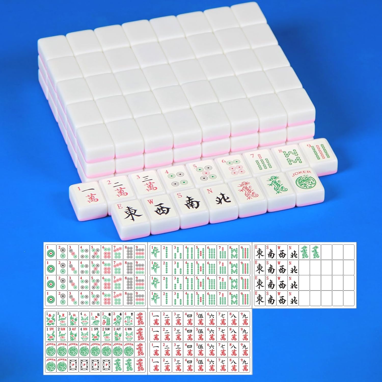 Blank Mahjong Tile Set, Including 166 Mahjong Tiles and 1 Sets of American Mahjong Stickers, Pink American Mahjong Tile Set