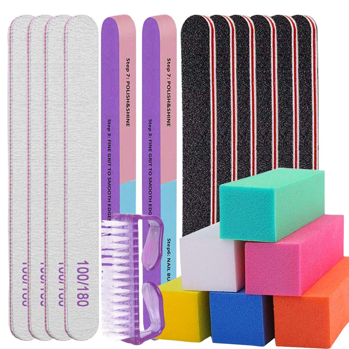 19 Pcs Professional Nail Files and Buffers Tool Set, Emery