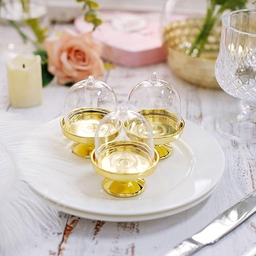 Miniatura 9 de Efavormart - Paquete de 12 soportes dorados para cupcakes de 3 pulgadas, soporte de placa de exhibición de dulces con cúpula para bodas, tarros de