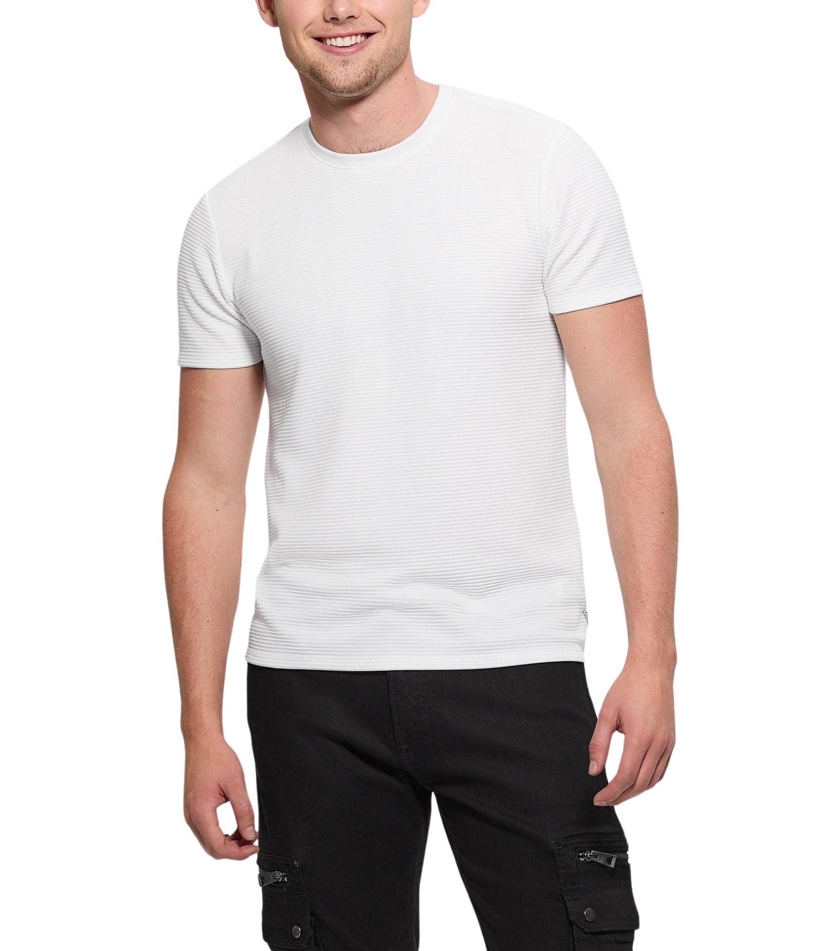 GUESS Men's Short Sleeve Textured Stripe Tee