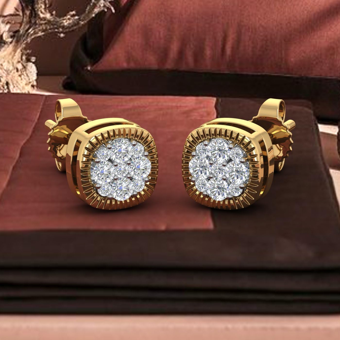 0.25 Carat Natural Diamond Square Cluster Stud Earrings for Women in 10K Gold
