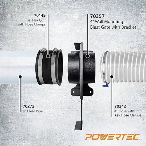 Miniatura 3 de POWERTEC 70357 Puerta de ráfaga de montaje en pared de 4 pulgadas con soporte para colector de polvo, accesorios de recolección de polvo, 1 paquete