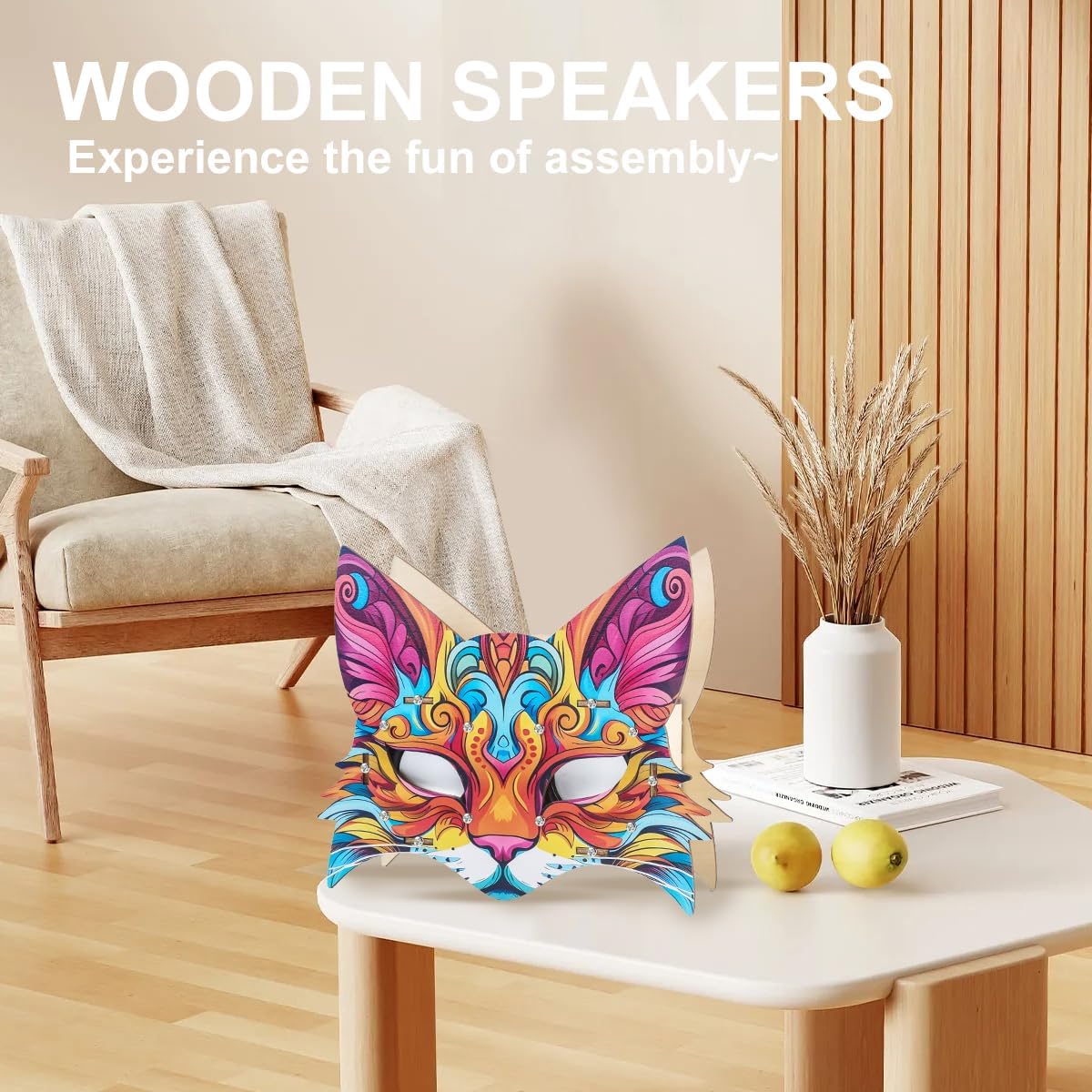 3D Wooden Puzzle Speaker, DIY Wooden Music Box, Graffiti Leopard Design with Dual Stereo Speakers, DIY Toy, Music Box for Adults/Kids, Unique Gift for Home/Office Decor