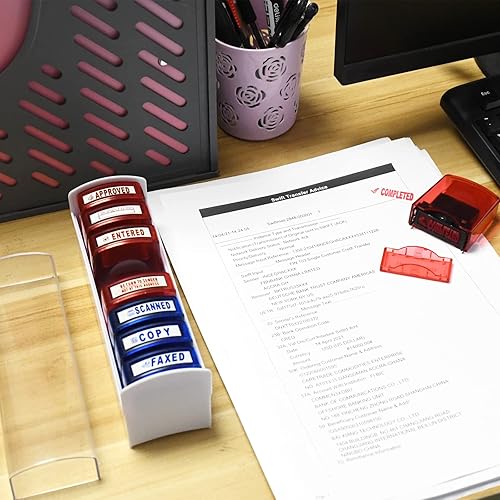 Miniatura 6 de Bertiveny Juego de sellos de oficina autoentintados para sellos escaneados de copia completa aprobados por fax sello de negocios de goma 8 piezas