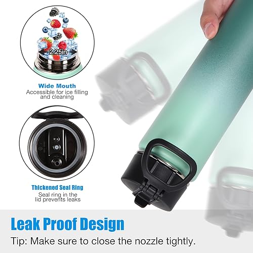 Miniatura 44 de Volhoply Botella de agua aislada de 24 onzas con tapa con pajilla, botellas deportivas de acero inoxidable de boca ancha con asa, tazas de vacío