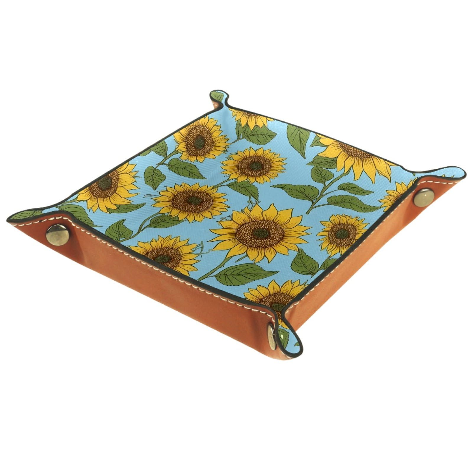 VAPOKF Sunflower Print Dice Trays Quadrilateral Dice Folding Tray Microfiber Leather Holder for Table Games RPG DND, 20.5 × 20.5 cm