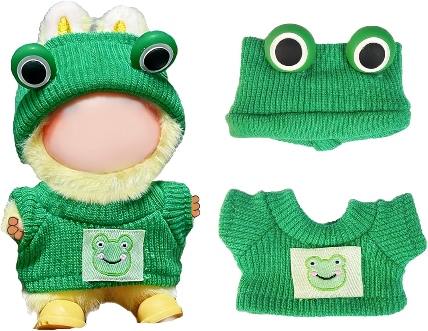 10cm Doll Clothes Set Pin for Love Series - Designer Outfit with Knitted Sweater ,Ear Hat, Ropa para Cute Clothing & Accessories for 4 Inch 4.0 Series Mini Plush Doll Dress-Up and Display (Green)