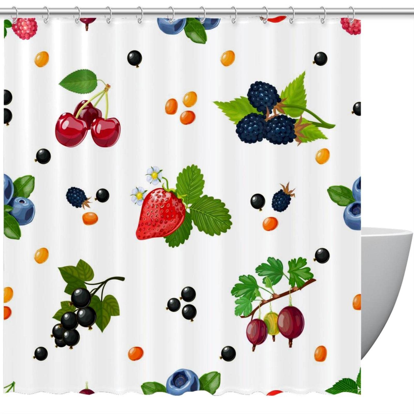 Rideau de douche motifs fruits colorés de 183 cm pour un réveil joyeux