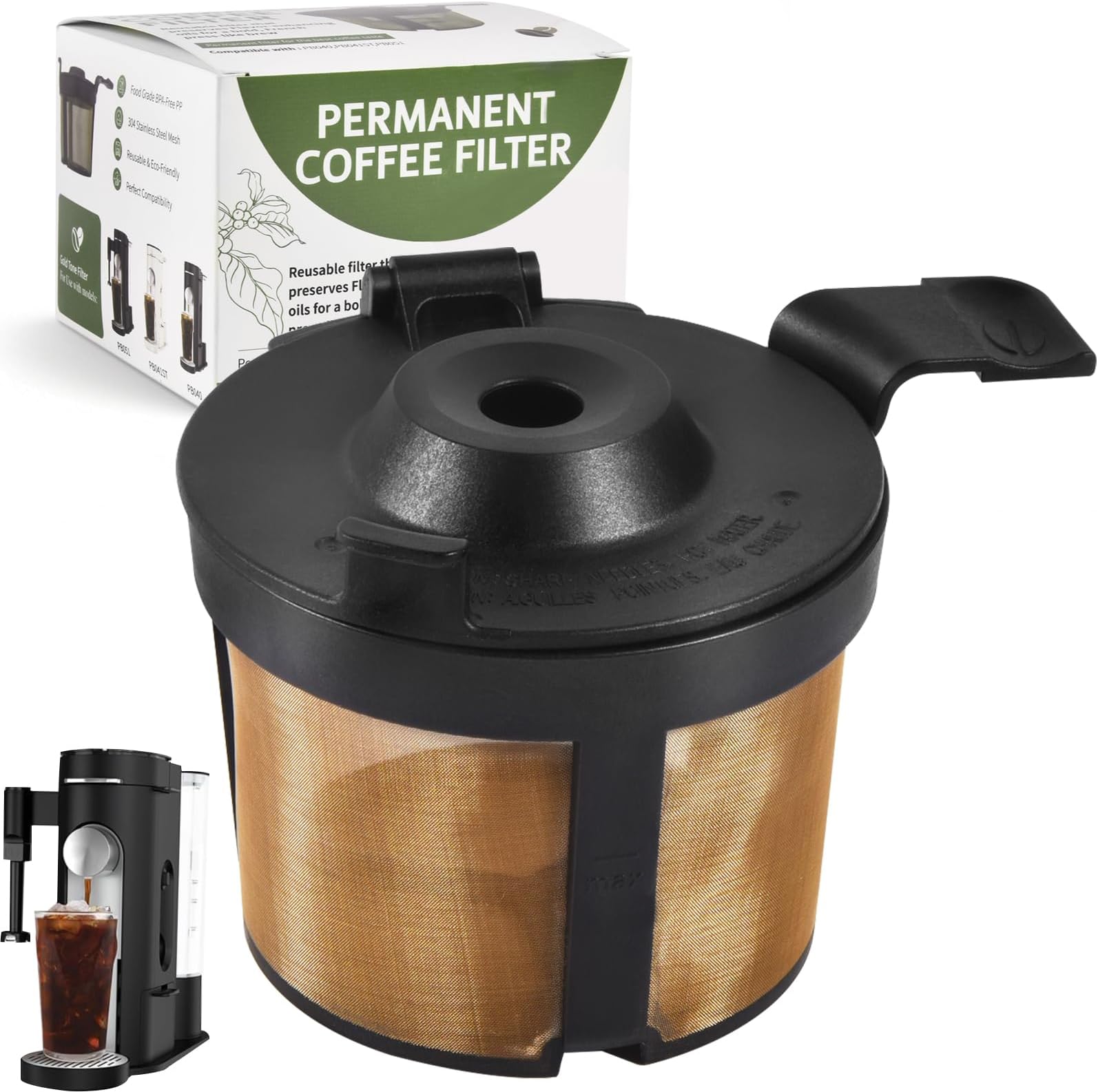Permanent Coffee Filter Replacement for Ninja PB051/PB040/PB041ST-Reusable Gold 304 Stainless Steel Mesh - Eco-Friendly Coffee Pod Adapter - Compatible with Ninja Pods & Grounds Coffee Maker