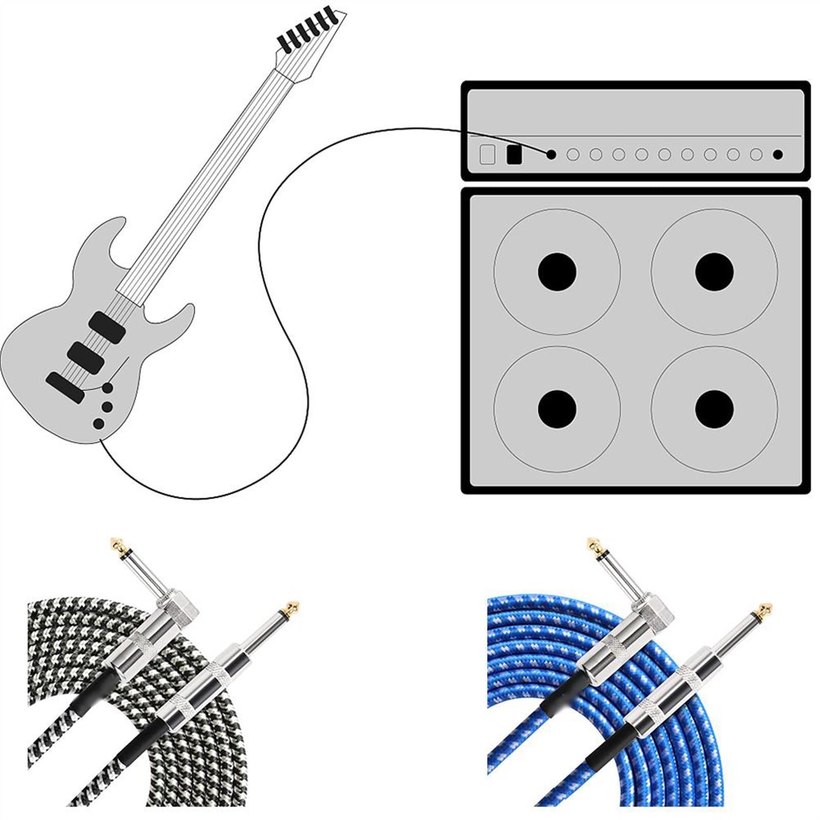 akcesoria do gitary 3 Metry Elektryczna Gitara Basowa Kable Audio Prosto Do Prawej 6.35mm Kąt Wtyczki TS Męski 1/4 Cal Części Do Gitary (Color : Blue)