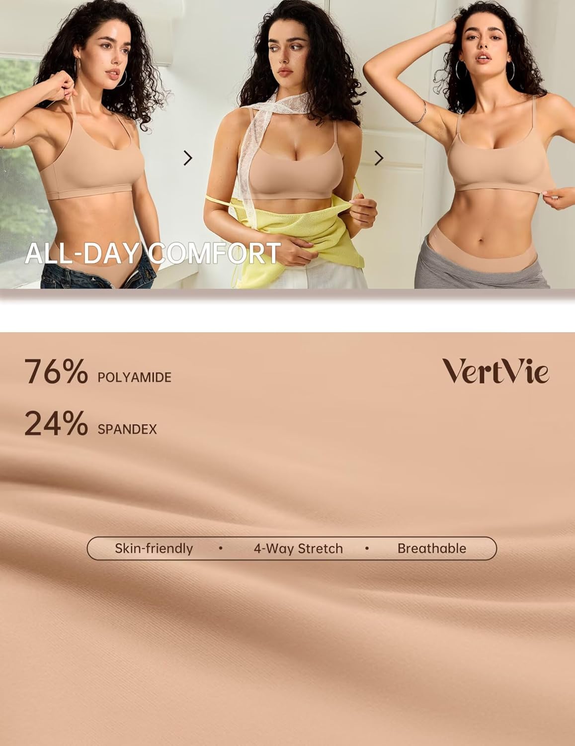 Vertvie Womens Wireless Bralettes Cami Bras Unlined Seamless No Underwire No Padding Scoop Neck Comfort T Shirt & Sports Bra - Image 7