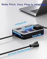 Vista 7 de Regleta de alimentación de 3 tomas con 3 puertos de carga USB y 1 puerto USB-C, cable de extensión de 1200 W, cable de alimentación de 5 pies