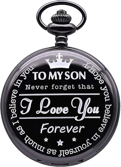 CokinkiDs Son Pocket Watch Engraved Quartz Pocket Watch Roman Numbers Display Chain Personalised Pocket Watch to My Son Fob Watch Xmas Gift