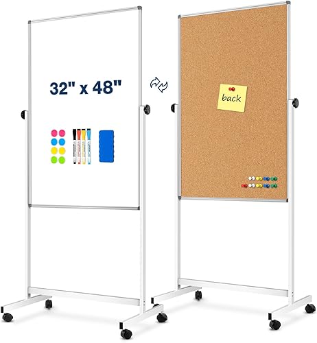 Miniatura 9 de 21 pies cuadrados Pizarra blanca grande de doble cara, pizarra de borrado en seco reversible de 32 x 48 pulgadas con soporte, pizarra blanca