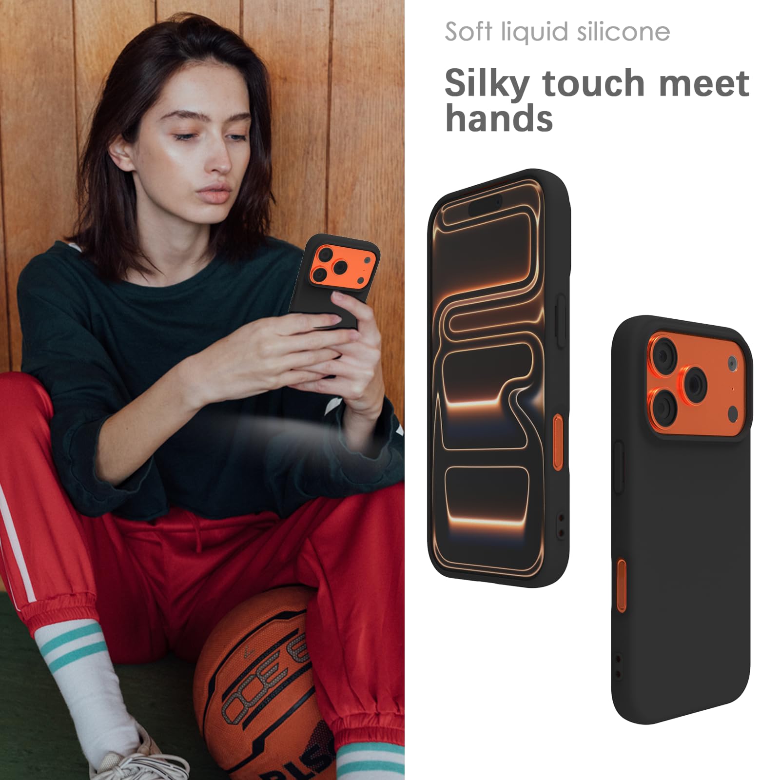 YATWIN Silicone Case for iPhone 17 Pro Max, Soft-Touch, Shockproof, DustProof, Antiskid Phone Cover for Apple iPhone 17 Pro Max - Black — Amazon image 4