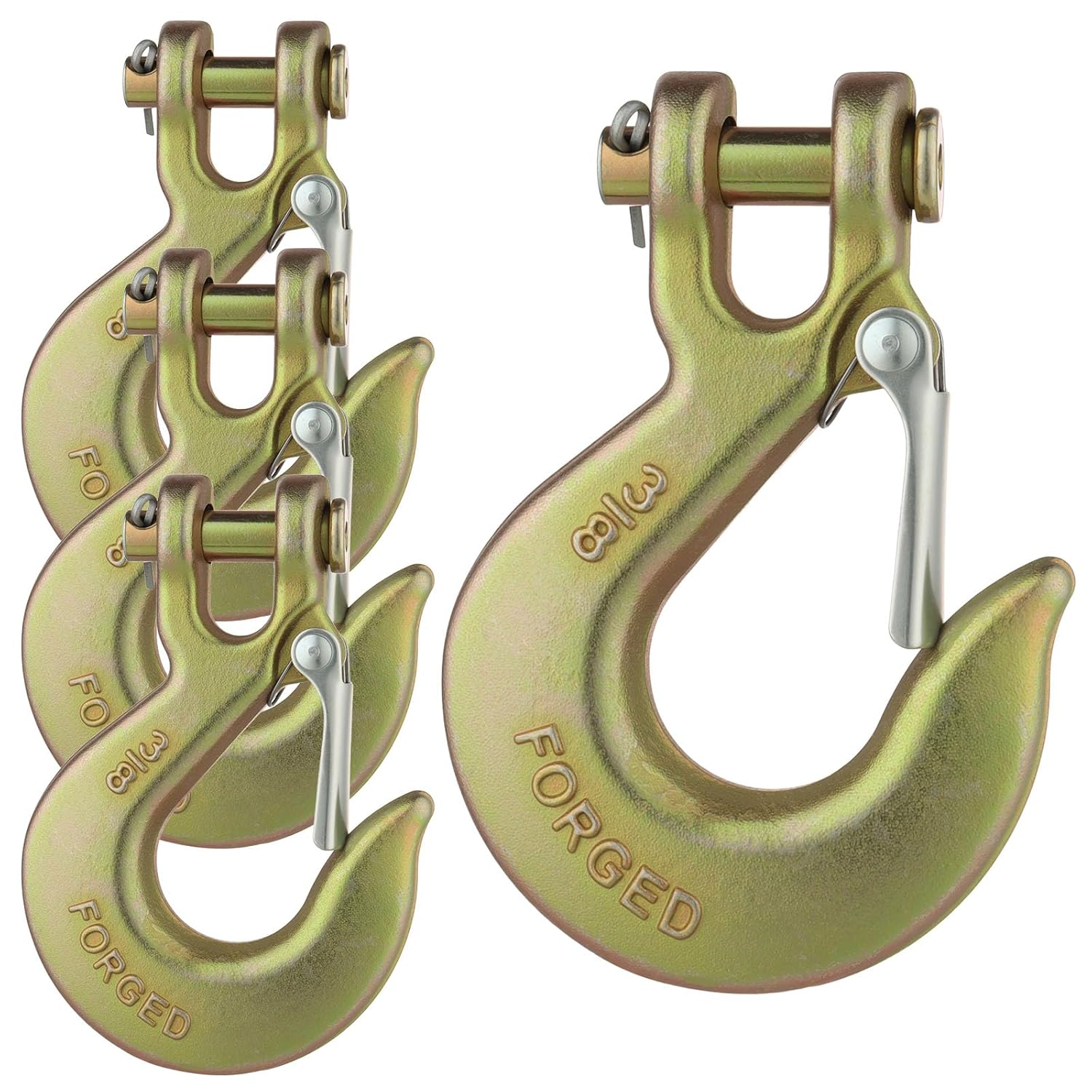 3/8" Safety Chain Hooks, 4 Pack Clevis Slip Hook with Latch, Grade 70 Forged Steel 18,000 Lb for Trailer Truck Transport Tow Winch Hook Trailer