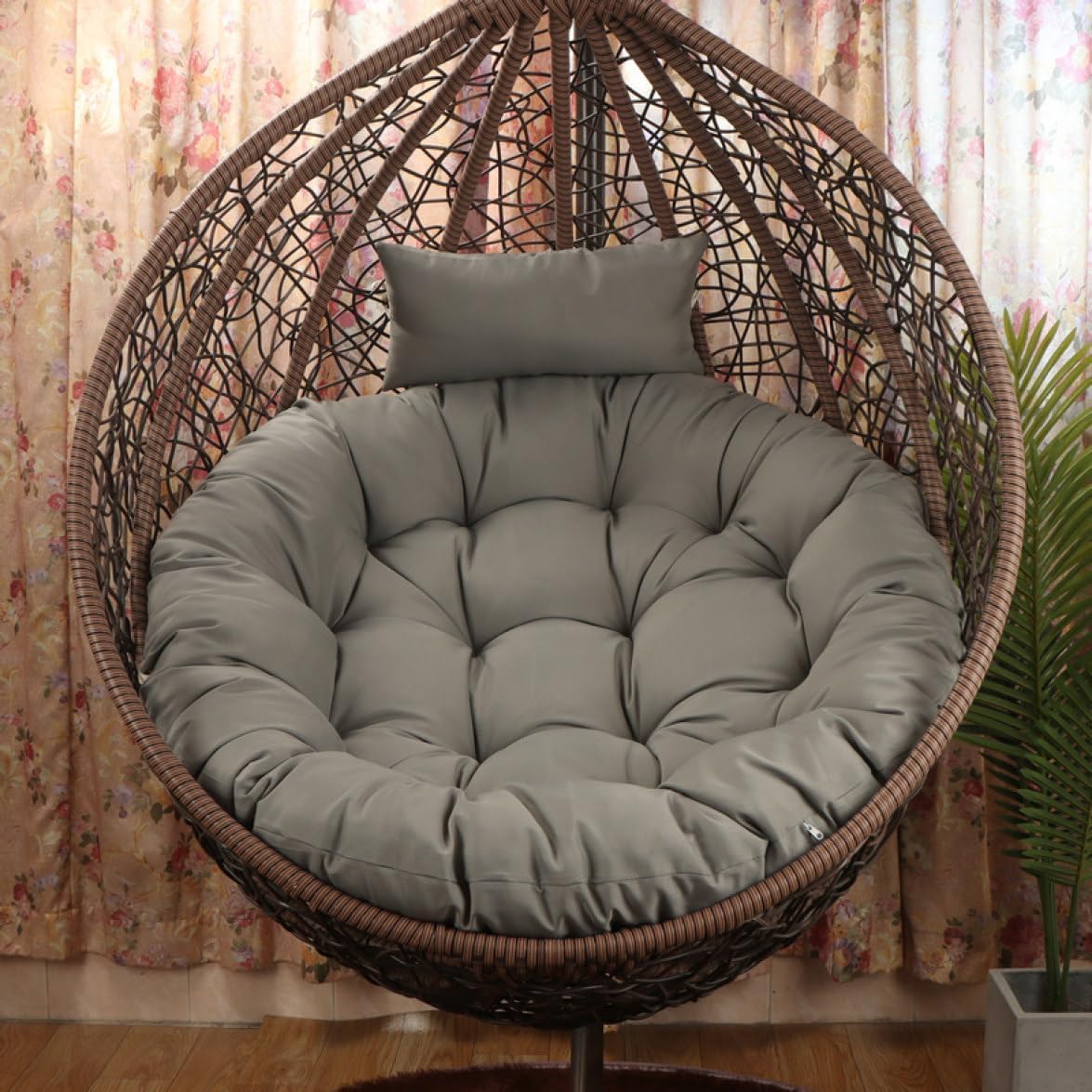KLODOR™ Microfibre Polyester Designer Cushion for Hanging Basket Swing Chair for Outdoor Egg Swing Chair/Garden Swing, Seat Padded Pillow Cushion (Grey, Round)