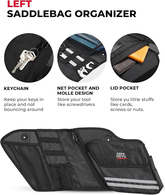 KEMIMOTO Motorcycle Saddlebag Organizers 2 Pack Compatible with Touring Models 2014-2024 2025 Street Glide Road King 2014-2023 Road Glide Black Saddle Bag Liners