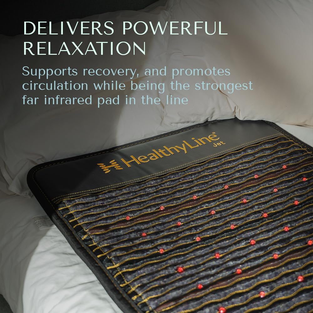 Jet Mat by HealthyLine - Advanced Infrared Heating Pad - Professional Biomat for Pain Relief and Healing - with Red Lights, Amethyst, Tourmaline, Jade and Obisidian Gemstones - 72 x 24