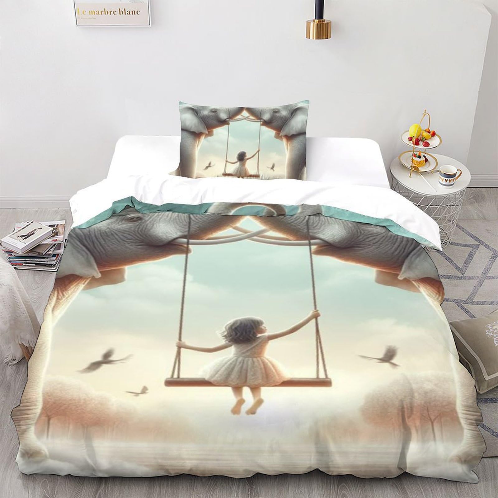 Housse de couette éléphant swing en microfibre 3D pour lit enfant single 135x200