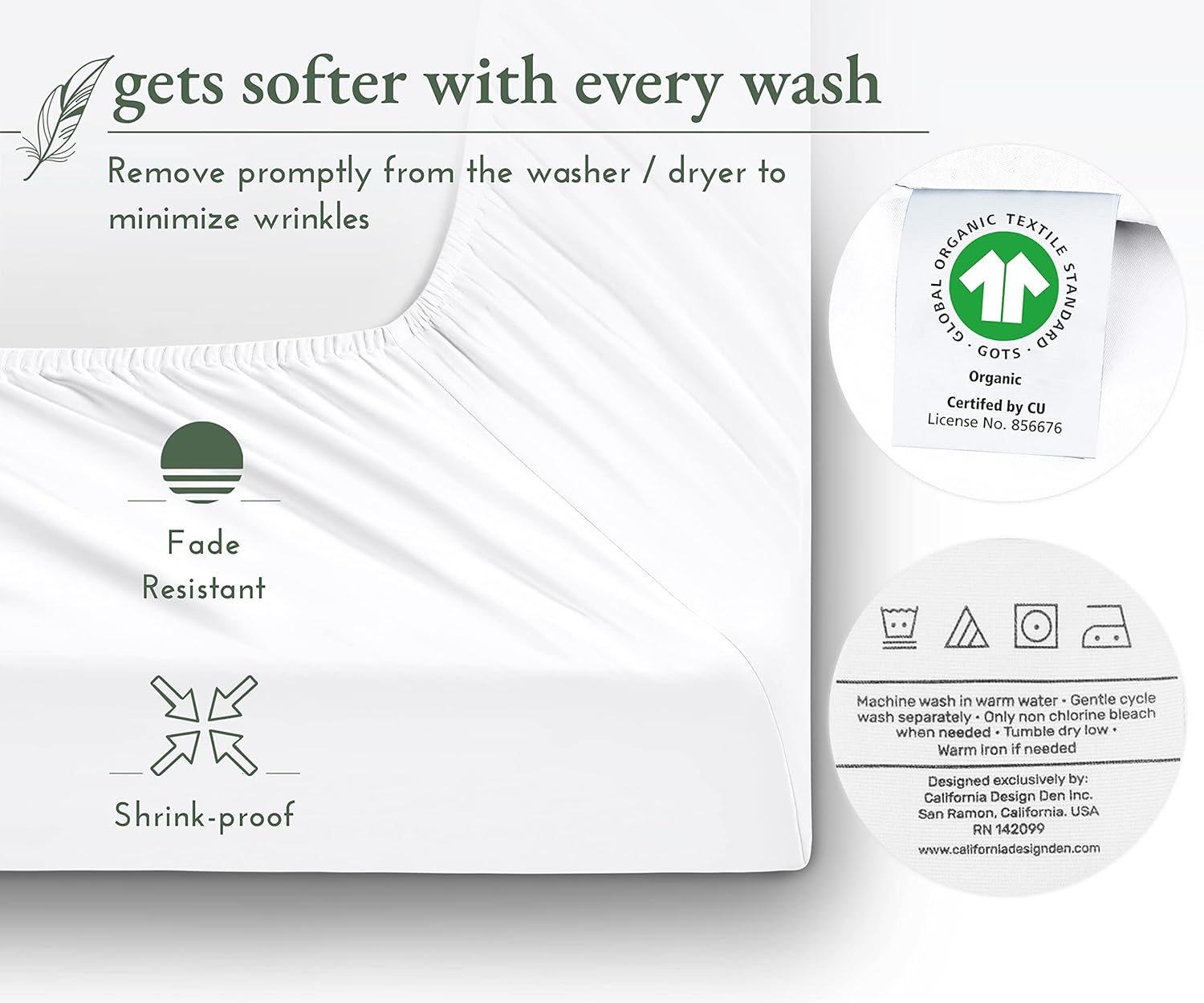 100% Organic Cotton Fitted Sheet Full Size, Cool Percale Weave Lightweight, Snug-Fit, Crisp, Deep Pocket Full Size Fitted Sheet ,Elastic, White Fitted Sheet Full : Home & Kitchen