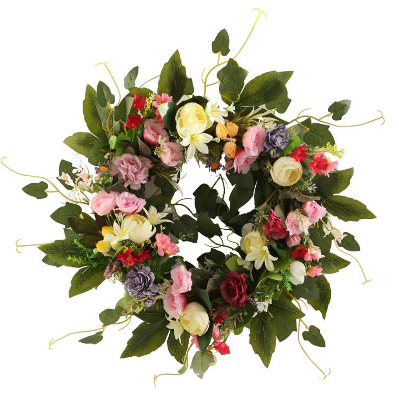 BFYDOAA Camellia Wreath,Artificial Colorful Flower Front Door Wreaths,Artificial Tea Flower Wreath for Front Door Window Wall Hanging