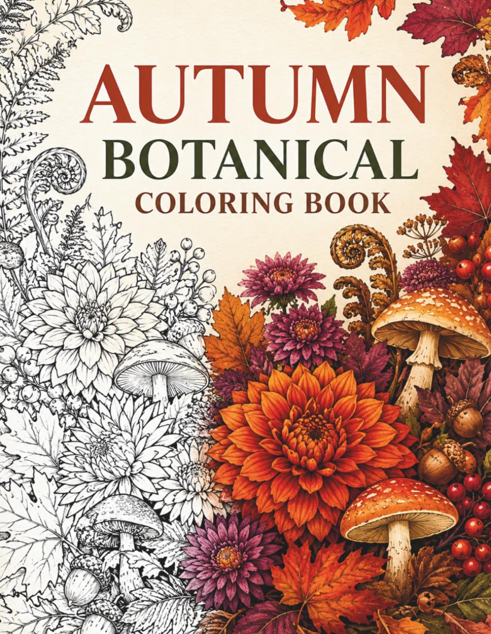 Autumn Botanical Coloring Book: Relaxing Fall Florals, Mushrooms and Woodland Foliage for Stress Relief