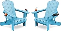 Vista 13 de KINGYES Silla Adirondack plegable con soportes dobles para tazas, sillas de exterior de polietileno de alta densidad para todo tipo de clima, silla