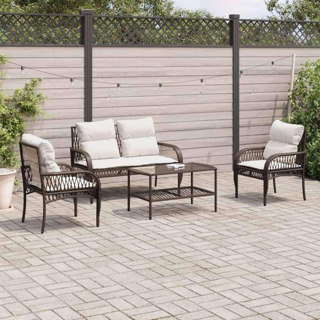 Canapés de jardin 4 pièces marron en résine tressée avec coussins de salon extérieur Homgoday