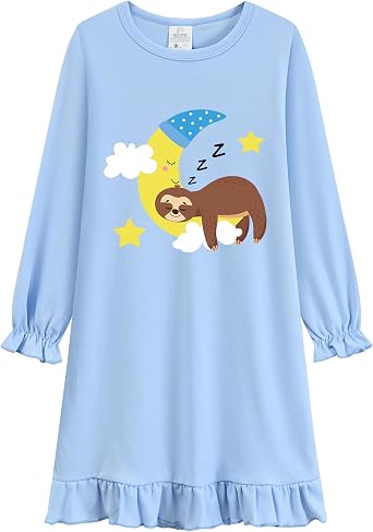 Little Hand Girls Long Sleeve Nightgowns Toddler Cotton Sleep Shirts Butterfly Sleepwear Cat Nightdress for Girl 2-9 Years