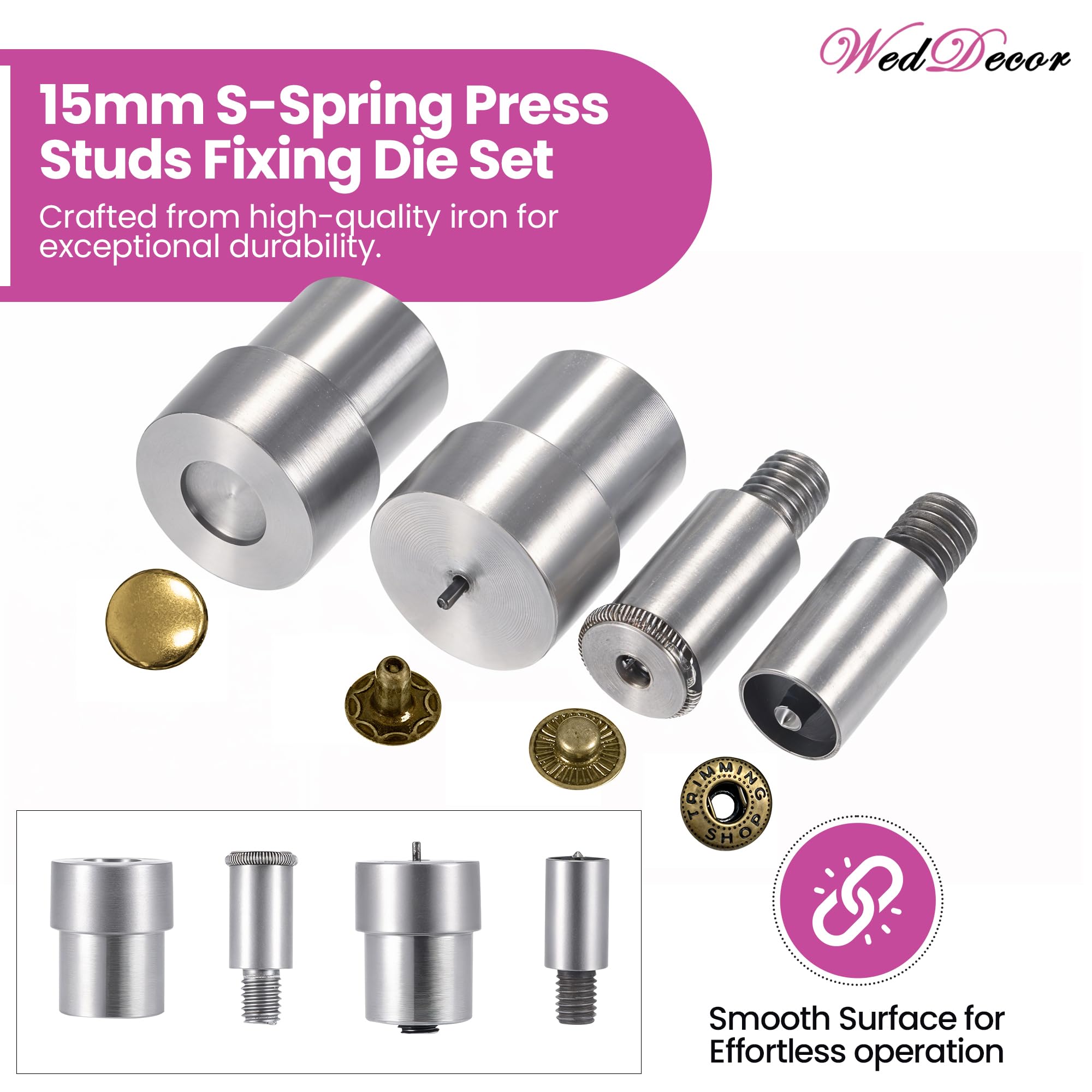 WedDecor Komplettes Leder-Bastelbedarf-Set – Bronze – 8 mm Doppelkappen-Nieten, 14 mm magnetische Schnappverschlüsse, 15 mm S-Federdruckknöpfe, Lochschneider, Handpress-Stanzschablonen-Set und
