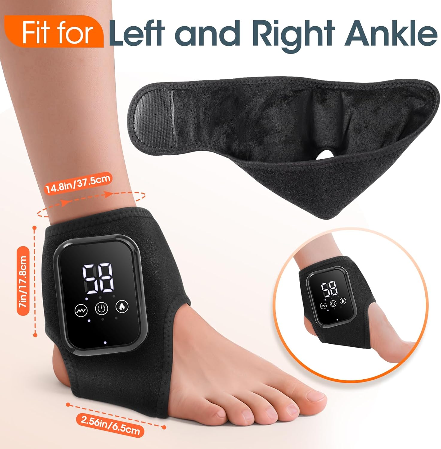 Ankle Heating Pad, Cordless Ankle Massager for Pain Relief, Heated Foot Brace Wrap with 3 Temperature Levels and 3 Vibration Modes for Men and Women, Auto Shut Off