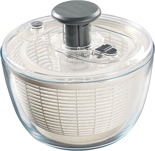 Miniatura 8 de Le'raze Escurridor de ensalada de vidrio con tapa hermética, sin BPA, lavadora giratoria de lechuga de fácil bombeo, cuenco de lavado de frutas con