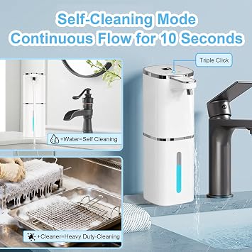 OHIFAST Automatic Foaming Soap Dispenser Touchless, USB Rechargeable Smart Hand Soap Dispenser, 9-Level Adjustable, Physical Button Operation, 13.5oz/400mL Wall Mounted for Bathroom Kitchen Dish Soap
