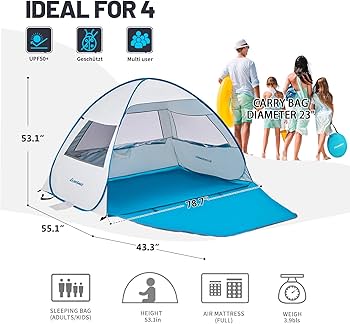Amazon.com: Pop Up Beach Tent for 4 Person with UPF 50+