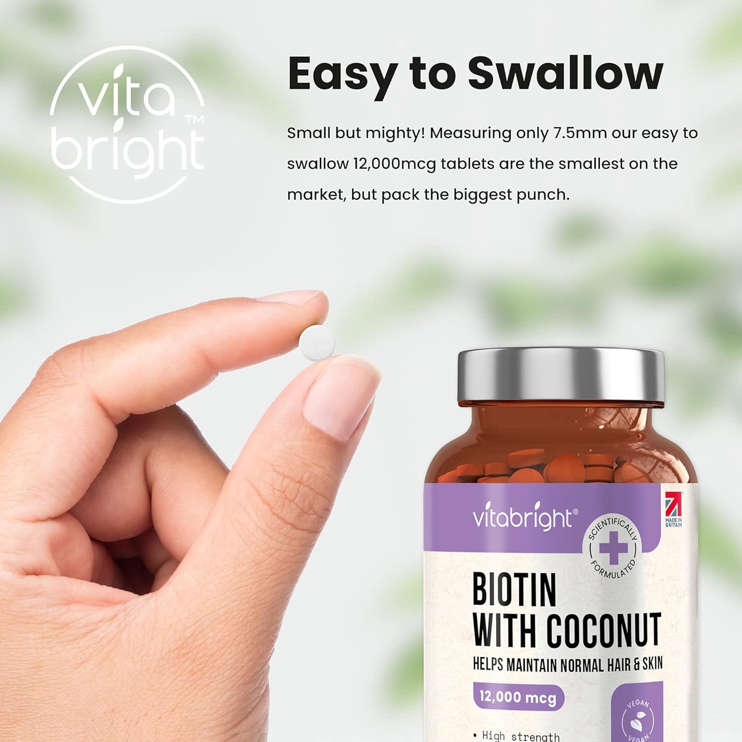 Biotin Hair Growth Supplement 12,000Mcg - 365 High Strength Biotin Tablets For Hair - 1 Year Supply - Vegan Friendly Biotin Coconut Oil Supplement - For Normal Skin & Hair Growth In