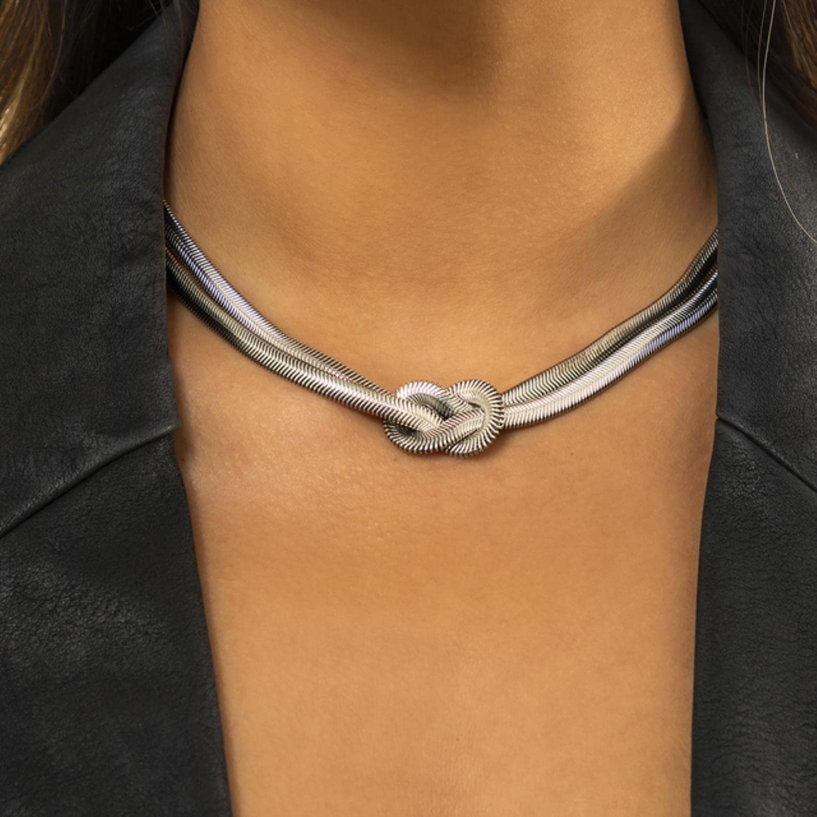 WSZJLN Exaggerated Chunky Chain Necklace for Women Big Short Choker Necklaces Neck Fashion Collar Jewelry-Silver Color S09