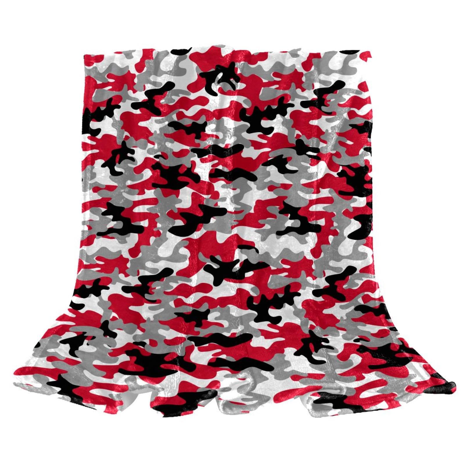 Couverture polaire camouflage rouge et noir 150x200cm pour lit et canapé