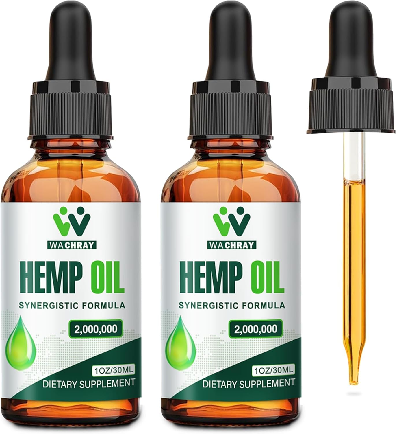 Hemp Oil Drops High Potency - 2,000,000 Maximum Strength Organic Hemp Seed Oil - with C02 Extraction, Vegan, Non-GMO (5 Pack)