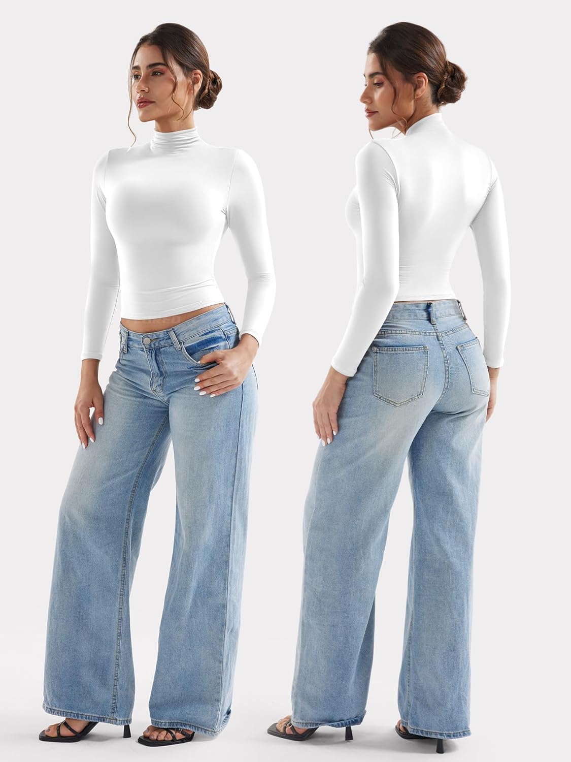 YEOREO Long Sleeve Workout Crop Mock Thermal Turtle Neck Double Lined Base Tops Shirts Women Sariah Y2k Undershirt - Image 5