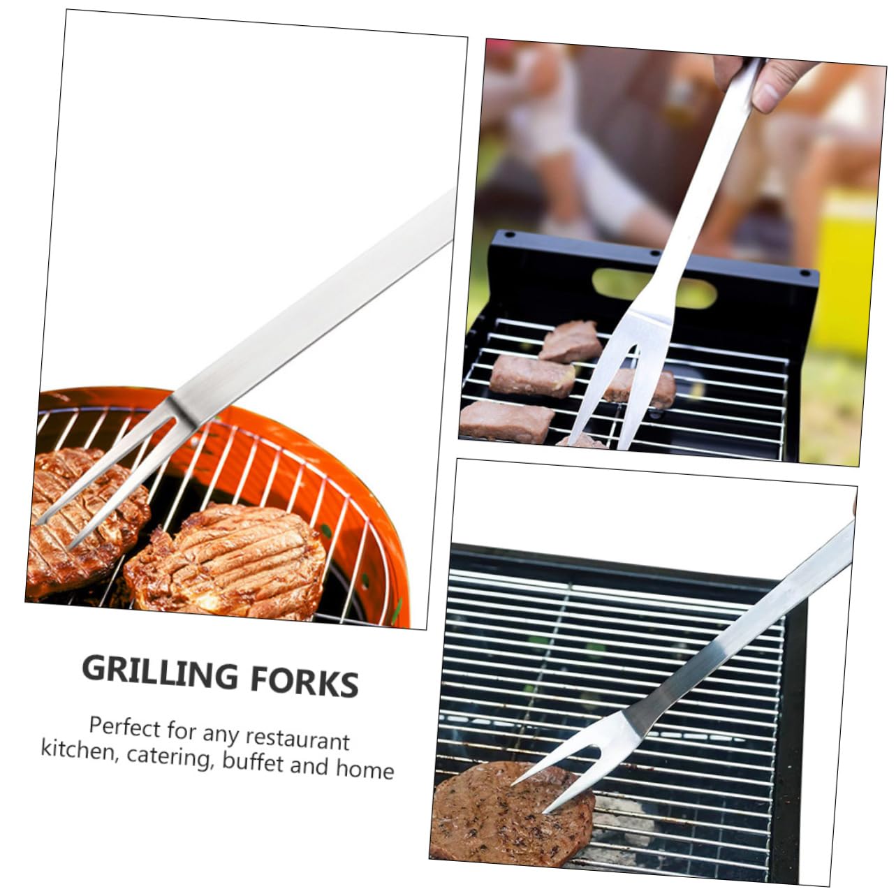 YARNOW 4stücke Edelstahl Bbq Gabeln Mit Langem Griff Robuste Grillwerkzeuge Für Gartenpartys Camping Und Restaurantgebrauch Rostfreies Material