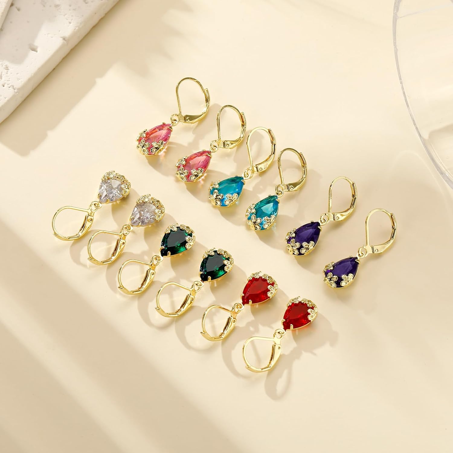 Dangle Earrings for Women Multicolor Crystal Drop Earrings Set Leverback Teardrop Earrings 925 Silver and 14K Gold Plated Hypoallergenic Fashion Cubic Zirconia Dangle Earrings Trendy Jewelry Gifts for Women - Image 6