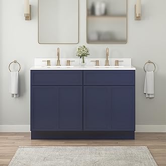 Vanity Art 48 Inch Bathroom Vanity Base Cabinet Double Sink Top (Without Sink), Soft Closing Door, Storage Unassembled Cabinet, Blue, 2ea 24 Inch Cabinet Combo