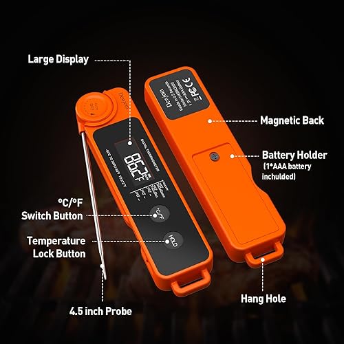 Vista 7 de Termómetro de carne de lectura instantánea para cocinar, termómetro digital ultrarrápido de alimentos de 0.6 s con luz de fondo, precisión de ± 0.5