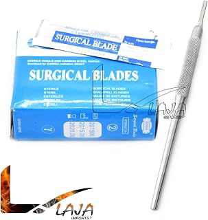 100 Scalpel STERILE Blades #11 with Free Round Scalpel Handle #3 (LAJA IMPORTS Brand)