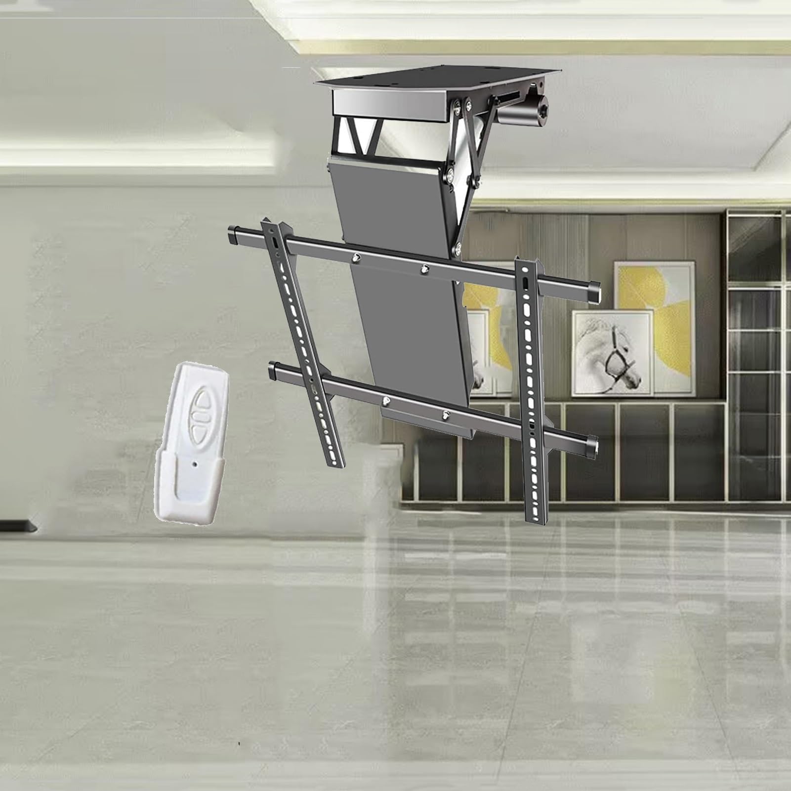 Supporto TV - Soffitto motorizzato - Supporto TV a Parete motorizzato a soffitto, Ribaltabile da 0 a 85°, Sollevatore TV a Scomparsa, Supporto TV a soffitto motorizzato