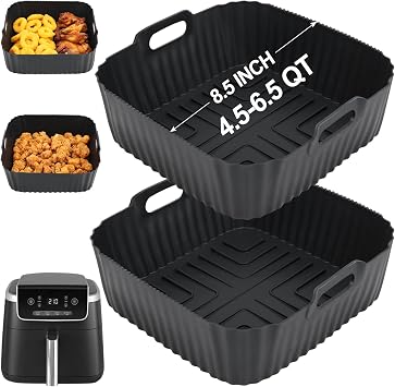 BYKITCHEN Air Fryer Silicone Liners for Ninja Air Fryer Pro 5 QT AF141, Ninja AG301, Cosori 5QT/6QT & Other 4.5-6.5 QT Airfryer, 8.5in Square Air Fry Liners, Airfryer AccessoriesSet of 2